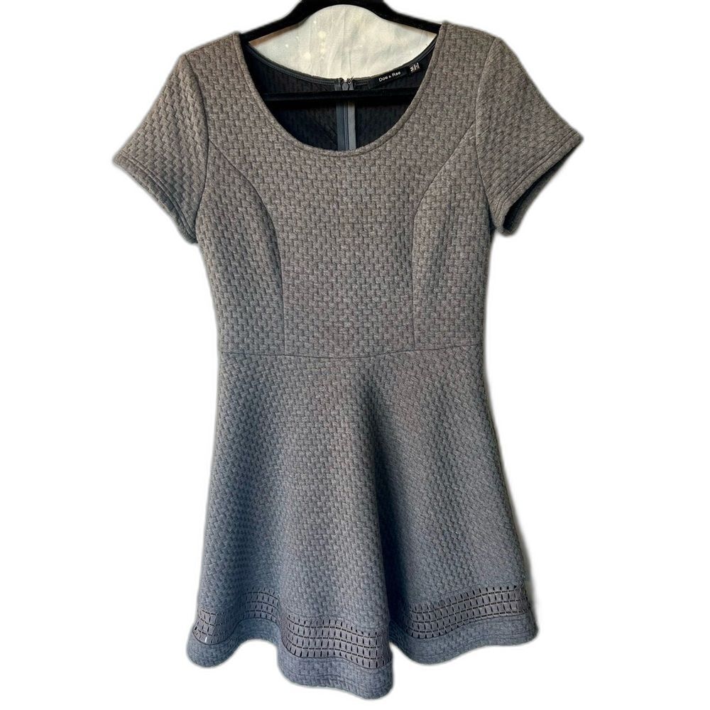 ModCloth Knit Quilted Gray Fit and Flare Dress A-line for Winter by Doe & Rae